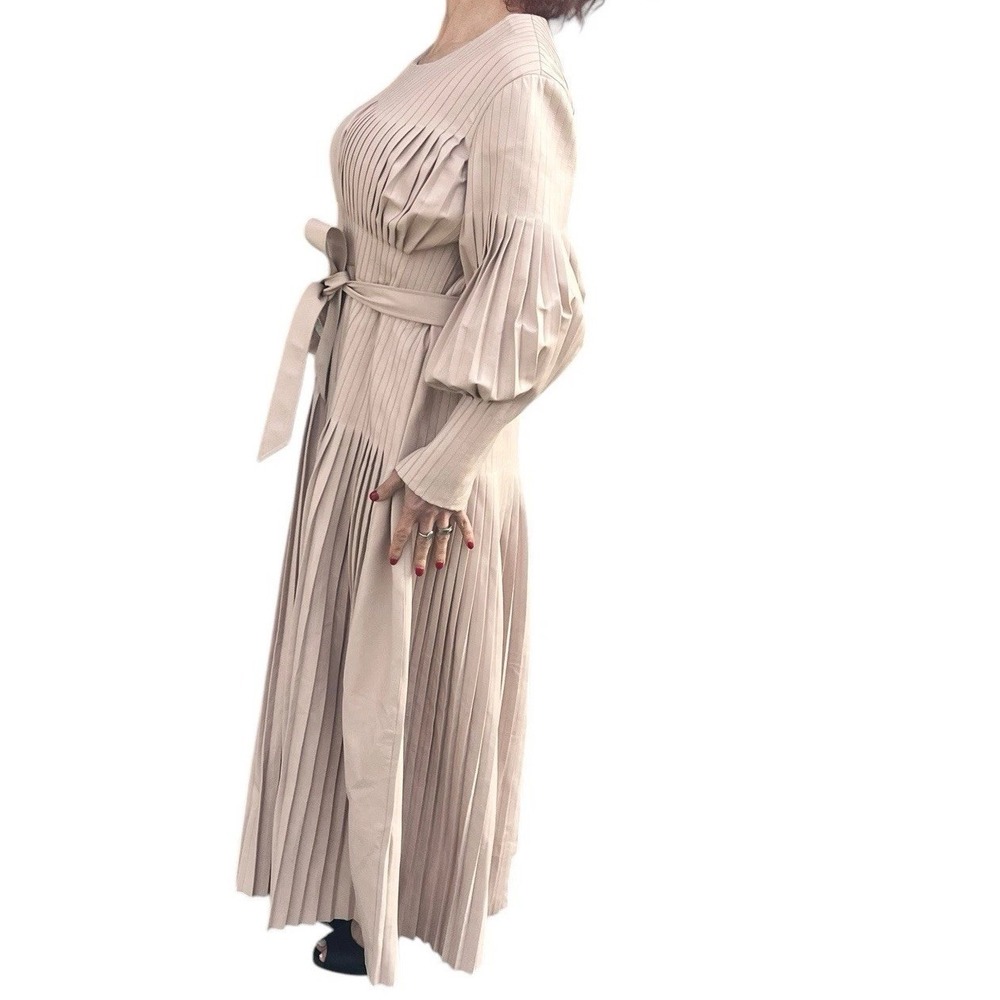 Huishan Zhang Dress Long Maxi Gown Pleated Vegan Leather Blush Long Sleeve 10 - Picture 10 of 16